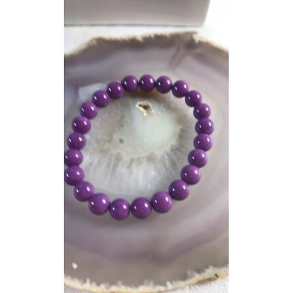 Purple Mica Beaded Stretch Bracelet -8mm - Picture 3 of 4